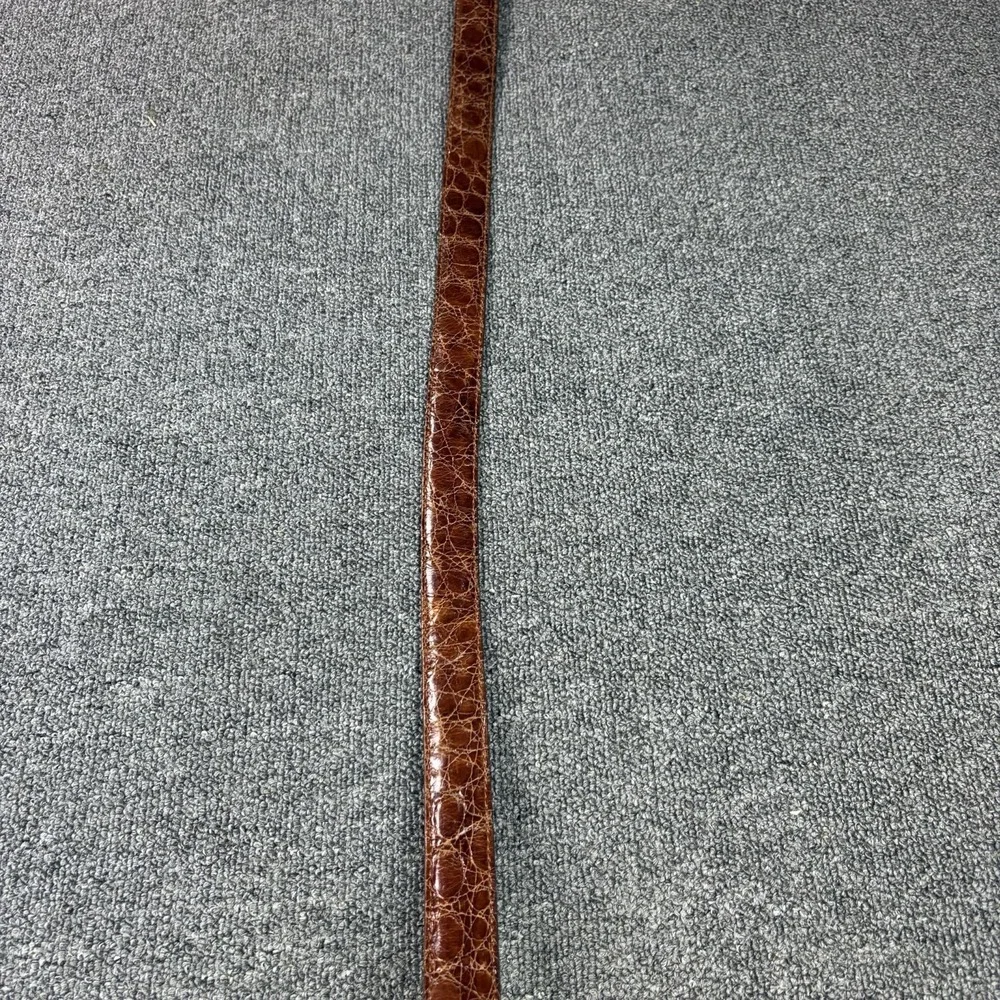 Zelli Genuine Crocodile Belt Mens 42 Brown Exotic Leather Solid Brass Buckle USA